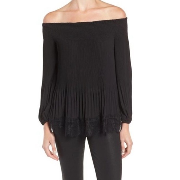 Chelsea28 Black Pleated Blouse with Lace Hem - Picture 5 of 5